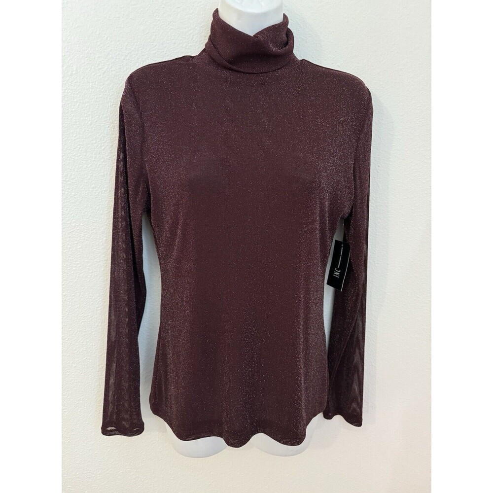 INC International Concepts Sweater Turtleneck Fitted Burgundy Metallic  M New